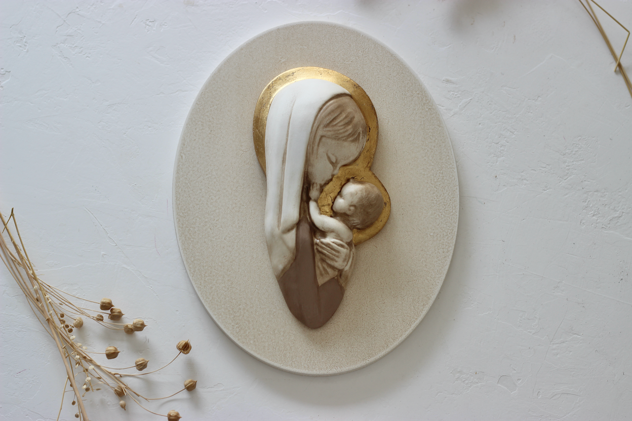 Virgen madre talco con pan de oro